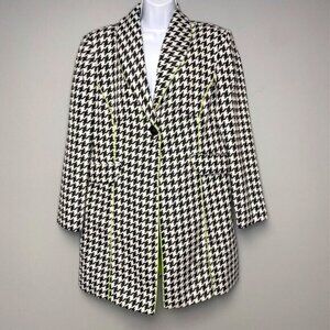 Vintage AS.HRO Houndstooth Neon Green Women's Retro Peacoat Jacket Size 16